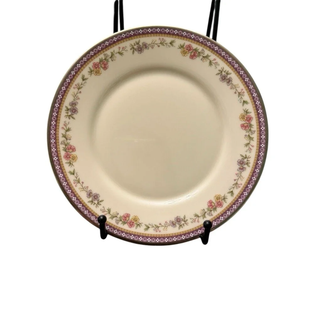 Lenox Amethyst‎ Porcelain Dinner, Bread, Salad Plates Floral Platinum Rim USA